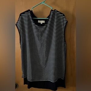 LOFT ladies dressy navy/ white striped top, Size XL